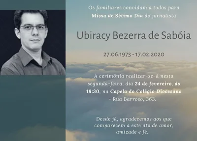 Missa de sétimo dia do jornalista Ubiracy Saboia