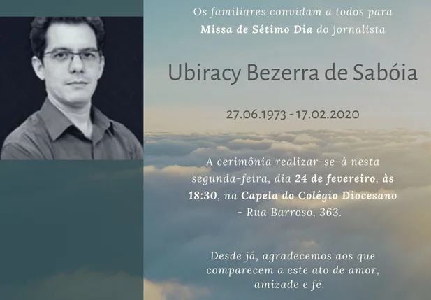 Missa de sétimo dia do jornalista Ubiracy Saboia