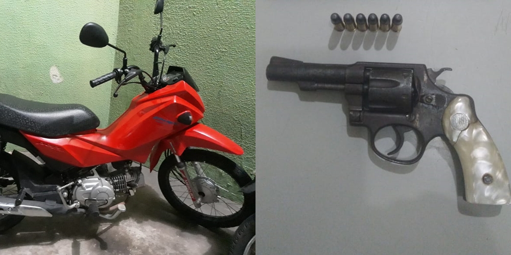 Motocicleta e arma de fogo apreendidos pela Polícia Militar