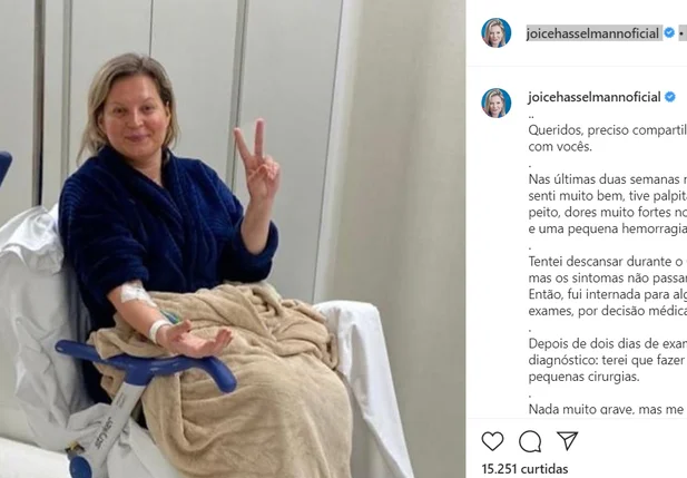 Joice Hasselmann vai passar por duas cirurgias