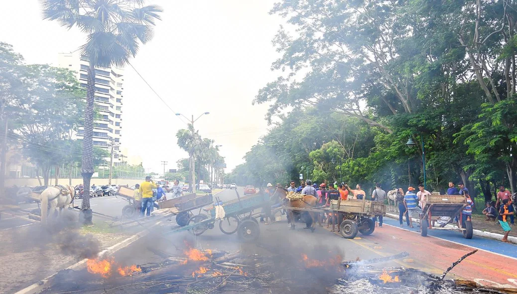 Avenida interditada pelos carroceiros 