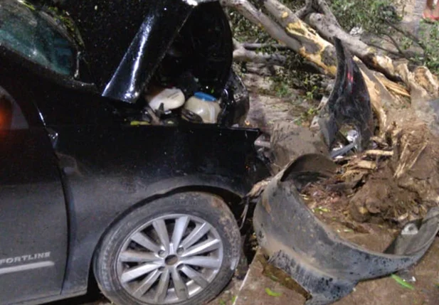 Carro ficou destruído após acidente