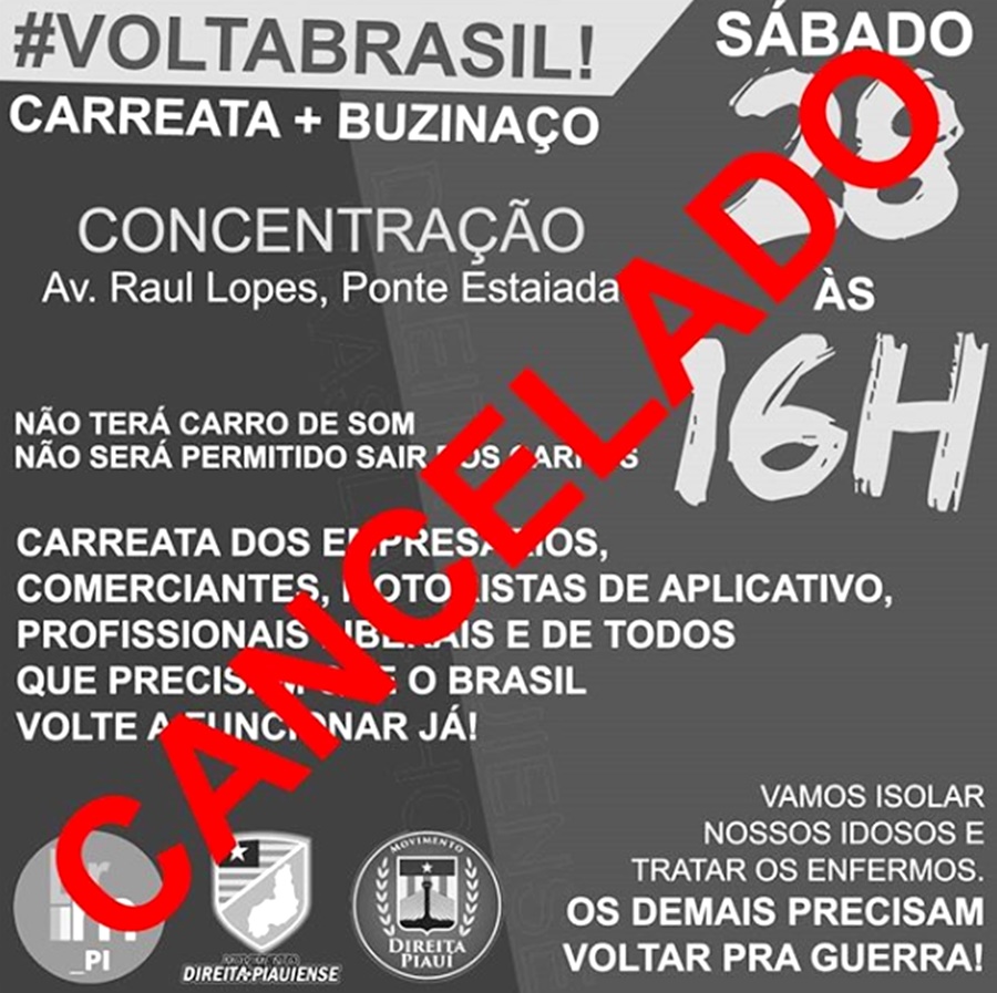 Movimento Volta Brasil é cancelado em Teresina