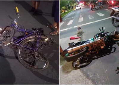 Bicicleta e moto ficaram destruídas