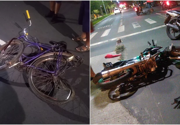 Bicicleta e moto ficaram destruídas