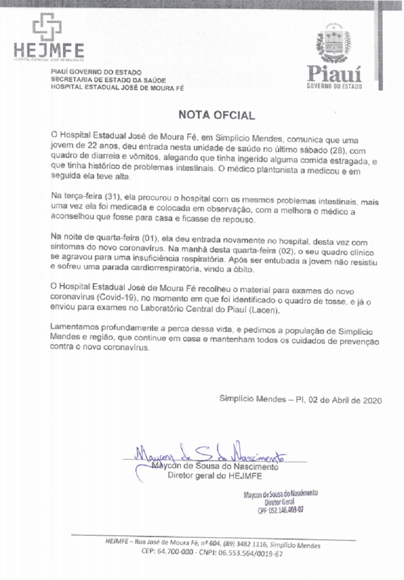Nota oficial no hospital