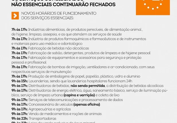 Horário de funcionamento dos estabelecimentos