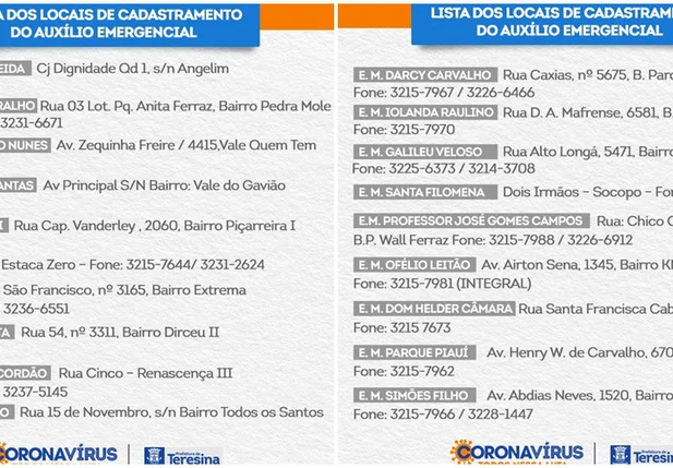 Escolas onde equipes estarão ajudando a população