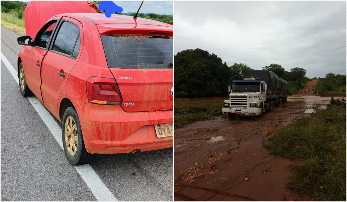 Assaltantes utilizaram veículo Gol para fuga após caminhão atolar
