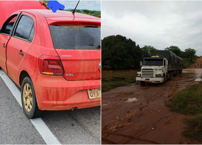 Assaltantes utilizaram veículo Gol para fuga após caminhão atolar