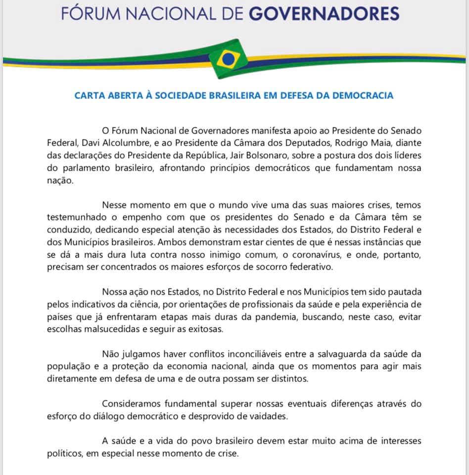 Carta do Fórum Nacional dos Governadores
