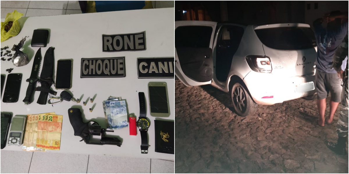 Carro e objetos apreendidos pelo Rone com os acusados 