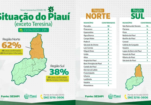 Porcentagem de casos no interior do Piauí