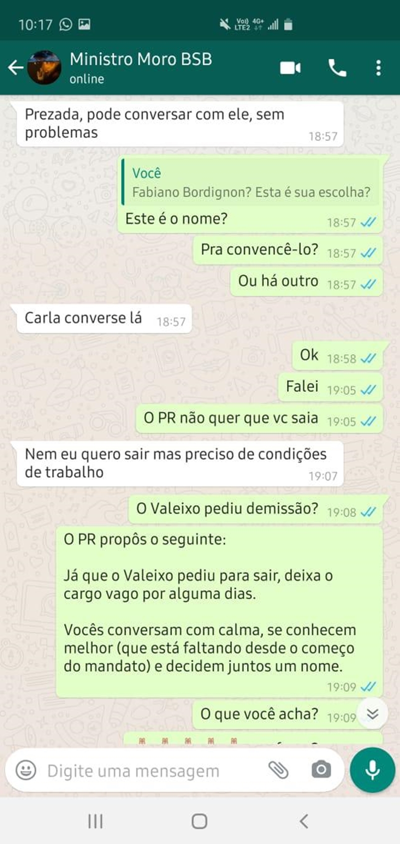 Moro diz que precisa de condições de trabalho