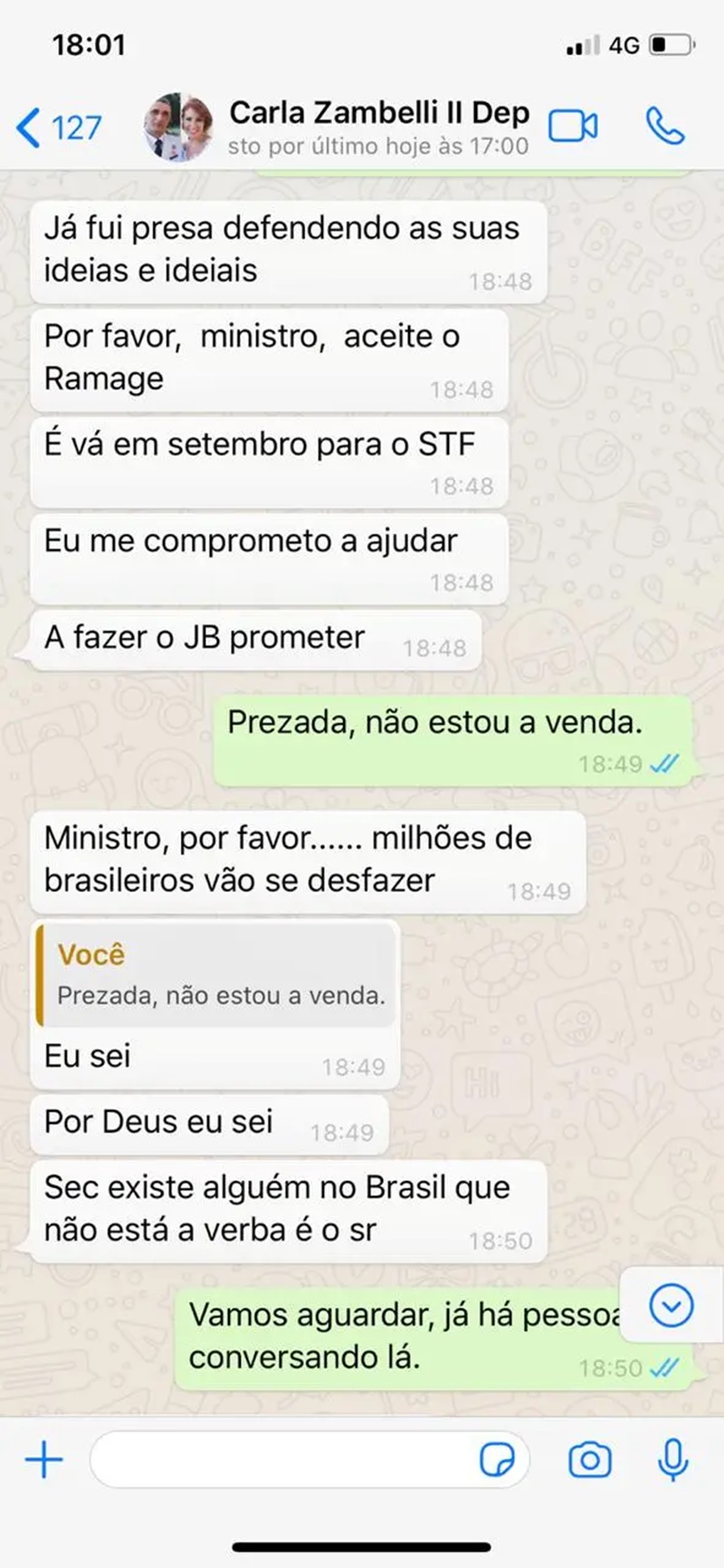 Troca de mensagens entre Sérgio Moro e Zambelli 