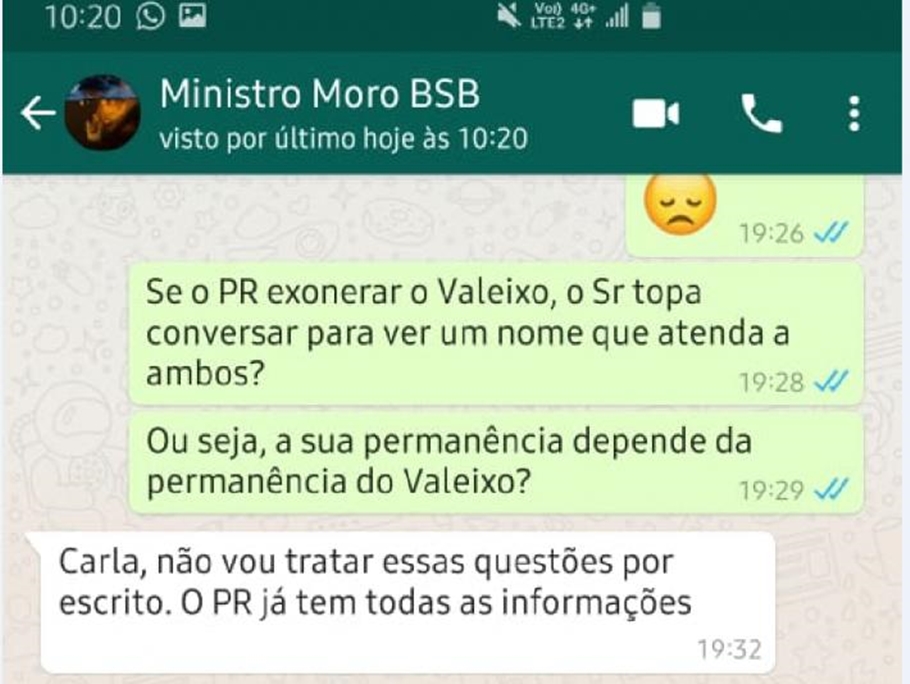 Troca de mensagens entre Zambelli e Moro