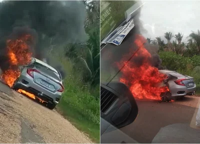 Honda Civic pegou fogo na PI 130