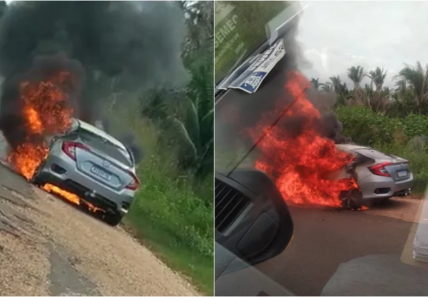 Honda Civic pegou fogo na PI 130
