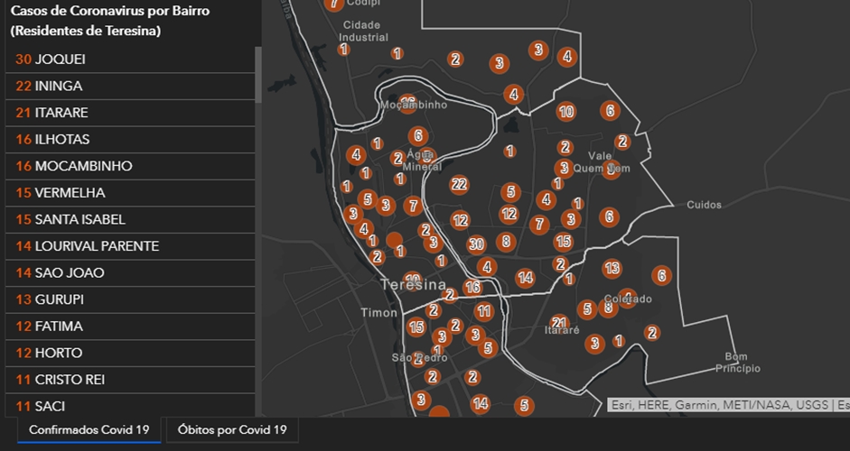 Dados do painel de monitoramento da Prefeitura Municipal de Teresina