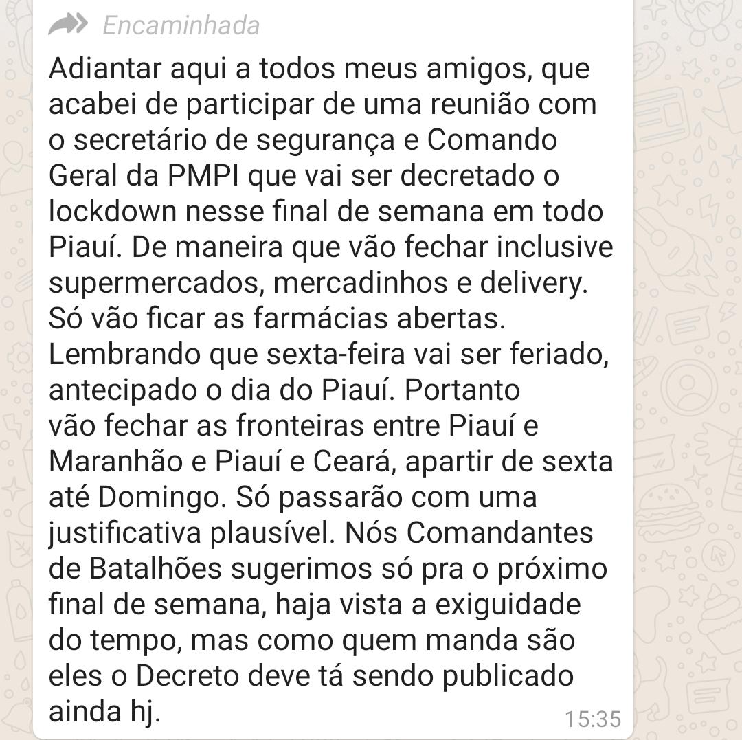 Mensagem está sendo compartilhada no whatsapp 