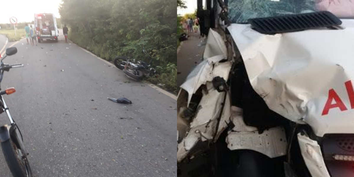 Acidente entre ambulância e motocicleta em Buriti dos Lopes