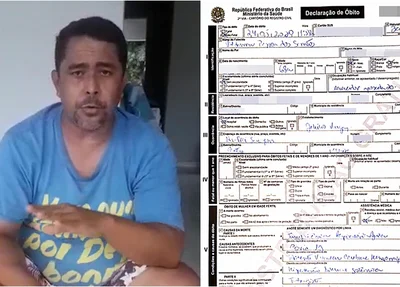 Valdinar Santos e o atestado de óbito do pai Valdemar Pessoa dos Santos