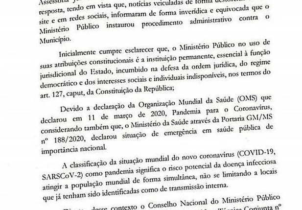 Nota de esclarecimento da Prefeitura de Santa Filomena