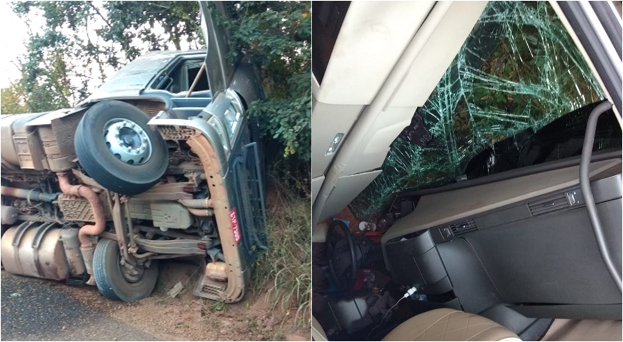 Cabine da carreta ficou destruída