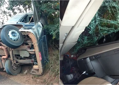 Cabine da carreta ficou destruída