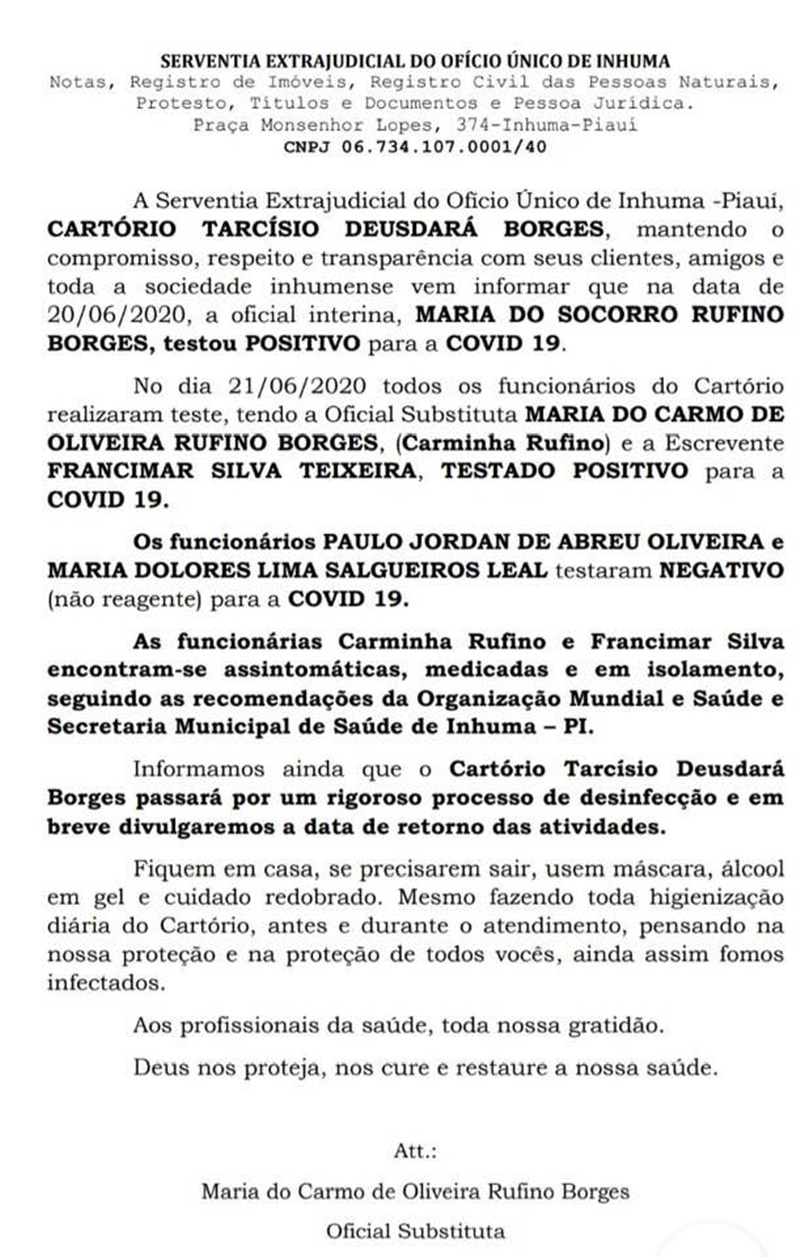 Cartório suspende atividades
