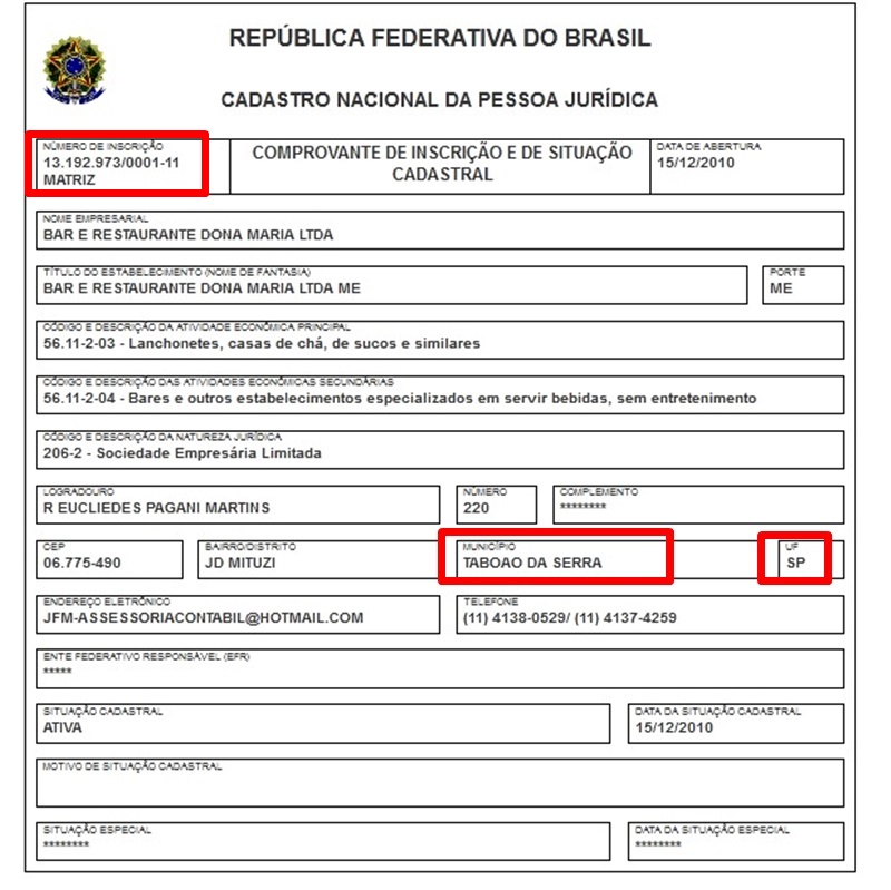 CNPJ que consta na multa não é o do Restaurante Dona Maria que funciona em Teresina
