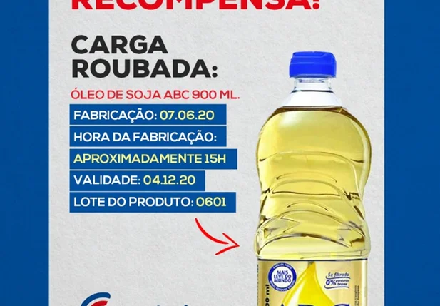 Empresa Comabel oferece recompensa a quem ajudar a recuperar carga roubada