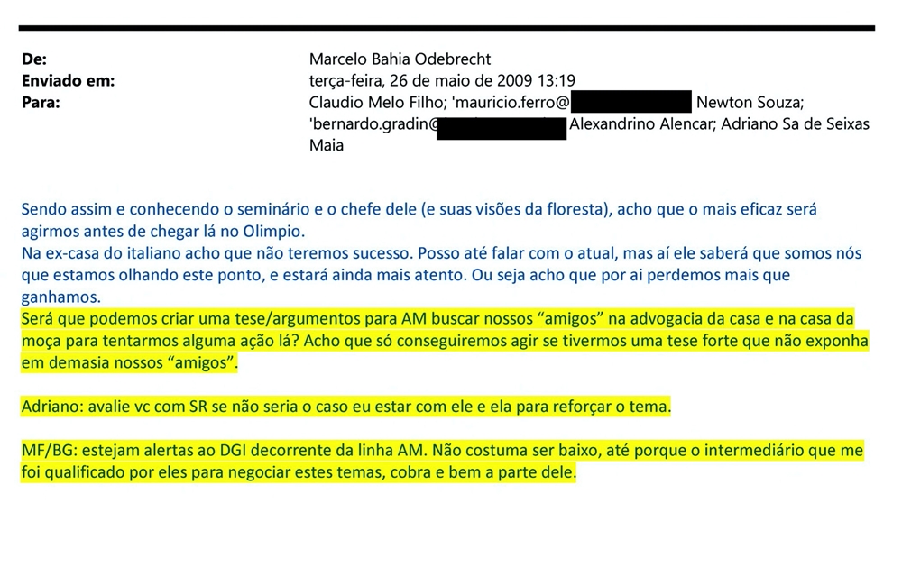 E-mail de Marcelo Odebrecht fazendo cobrança