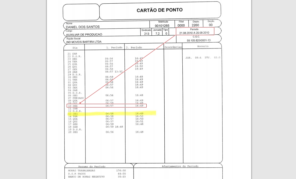 Horário de entrada e saída na empresa em SP no dia do crime no Piauí