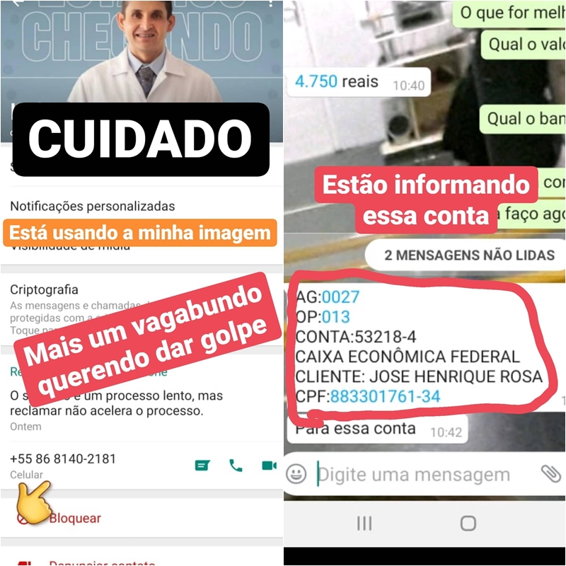Tentativa de golpe com a foto do fisioterapeuta Kelson Gomes