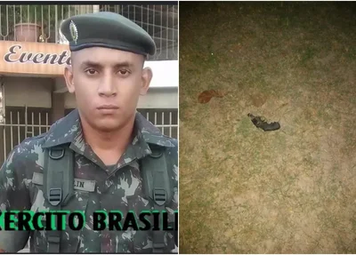 Cabo do Exército Franklin Francisco dos Santos Sousa e a arma deixada no local do crime