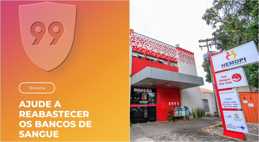 Aplicativo 99 faz ação para aumentar doações no Hemopi
