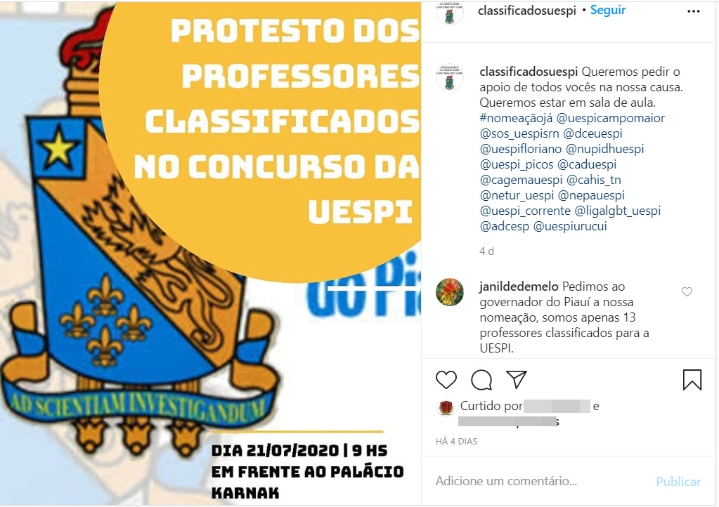 Manifestação em frente à Uespi
