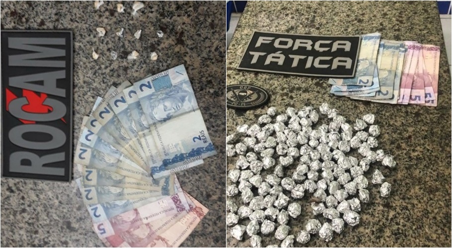 Dinheiro e drogas apreendidas pela PM