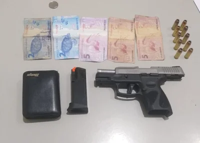 Arma encontrada com o suspeito