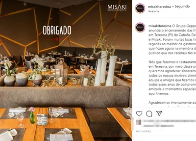 Restaurantes Misaki e Cabaña Del Primo anunciam fechamento em Teresina