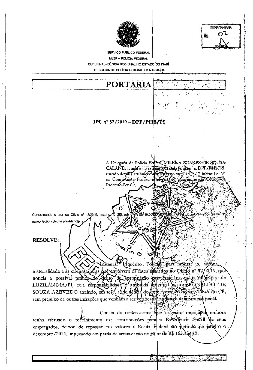 Portaria de instauração do inquérito policial
