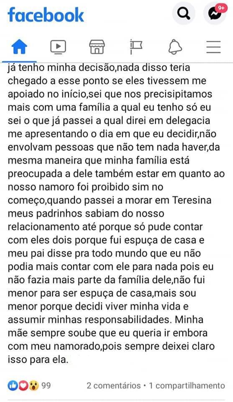Maria Gabriele informa que fugiu com namorado.