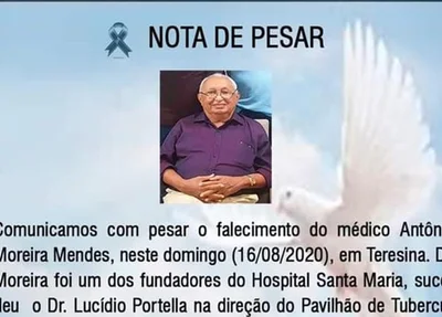 CRM-PI emite nota pela morte do médico Antônio Moreira