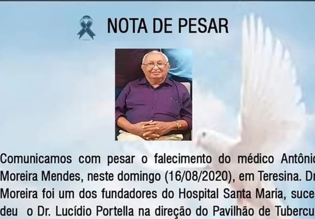 CRM-PI emite nota pela morte do médico Antônio Moreira