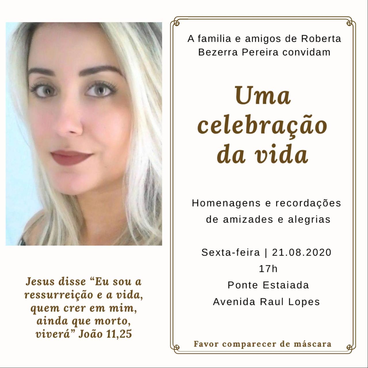 Convite para homenagem a Roberta Pereira