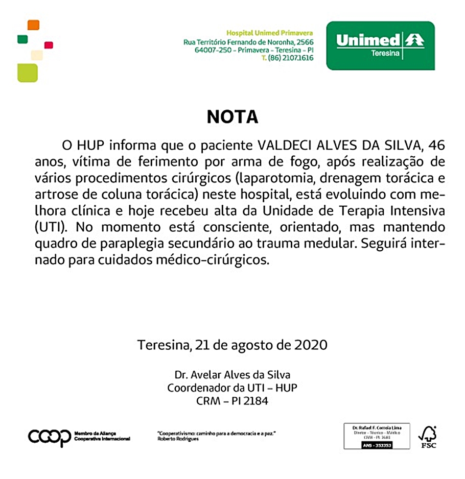 Estado de saúde da vítima