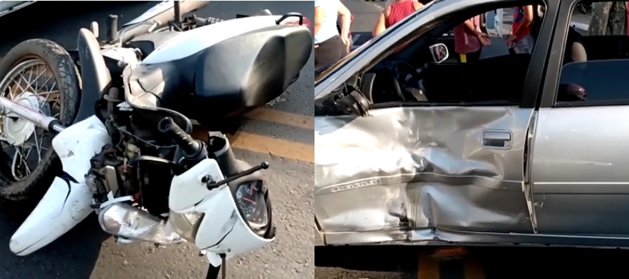 Acidente envolvendo carro e moto na Ruí Barbosa
