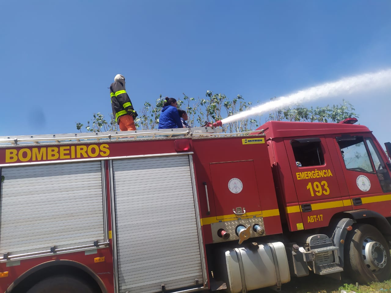 Voluntários e Corpo de Bombeiros tentam conter as chamas
