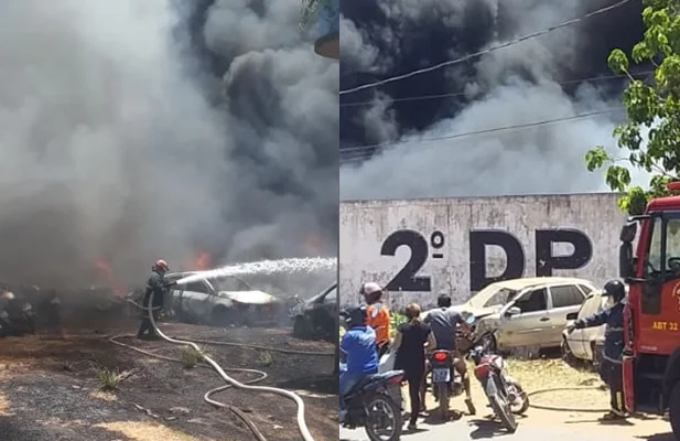 Incêndio destrói veículos no pátio do 2º DP em Timon
